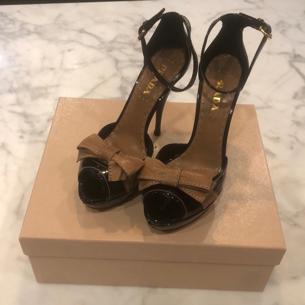 Prada black high heeled platform